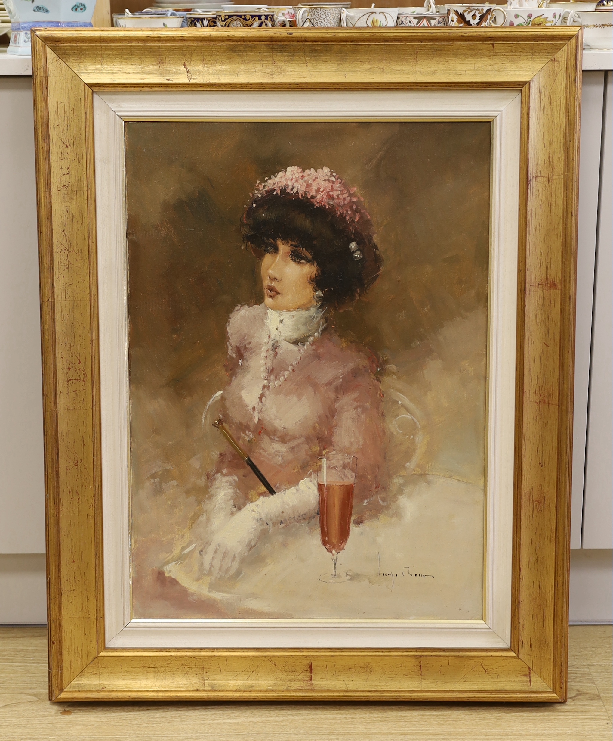 Professor Luigi 'Gigi' Rocca, oil on canvas, 'Figura Liberty', signed with artist label verso, 70 x 49cm